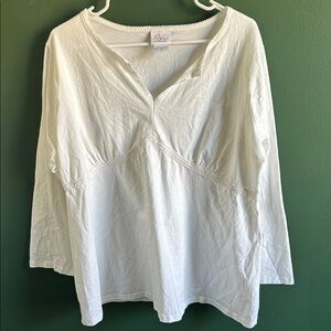 White Oh Baby!  3/4 Sleeve V Neck Maternity Tee with decorative accents.
